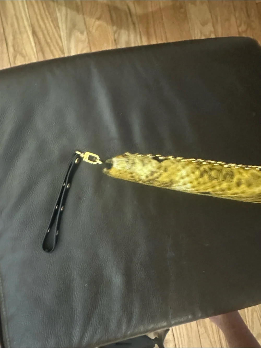 MCM Gold Snakeskin-Print Studded Logo Wristlet Clutch with Black Trim 14.5 x10.5